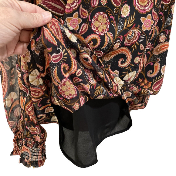 Loft Boho Peasant Style Blouse Size XL Sheer Multicolor Mod Paisley Casual Top - Picture 8 of 13